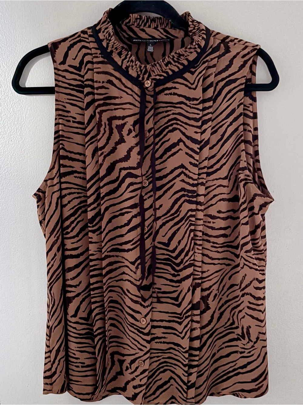 Tiger Zebra Animal Print Sleeveless Blouse Large White House Black Market
